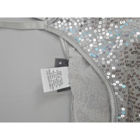 Y2K Sequins Club Glitter Spaghetti Strap Medium Shirt Top Silver Dots - Picture 7 of 10